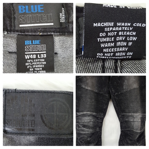 Blue Stitch Black Moto Jeans Big & Tall - Picture 5 of 8